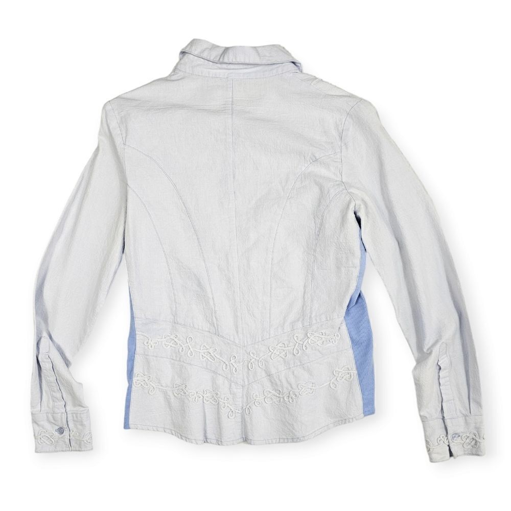 Reba Blue Denim Embroidered‎ Button Down Collar Long Sleeve Top Women's Size S - Picture 2 of 12